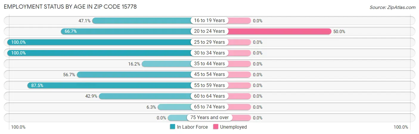 Employment Status by Age in Zip Code 15778