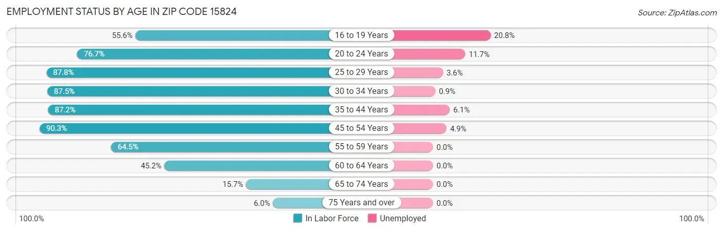 Employment Status by Age in Zip Code 15824