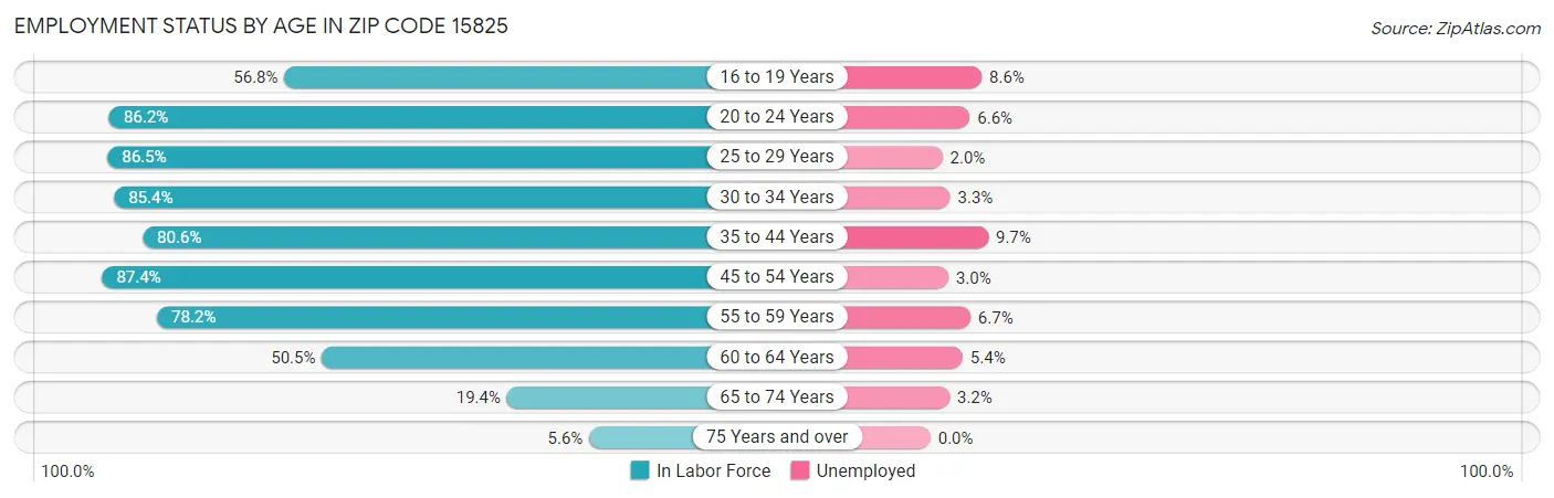 Employment Status by Age in Zip Code 15825