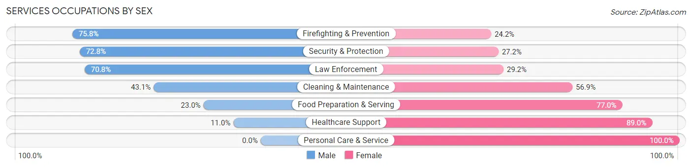 Services Occupations by Sex in Zip Code 15825