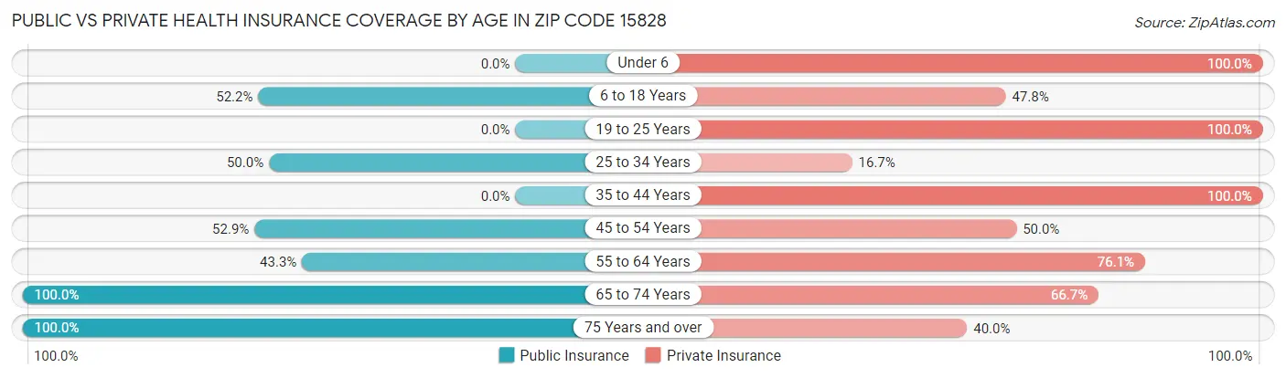 Public vs Private Health Insurance Coverage by Age in Zip Code 15828