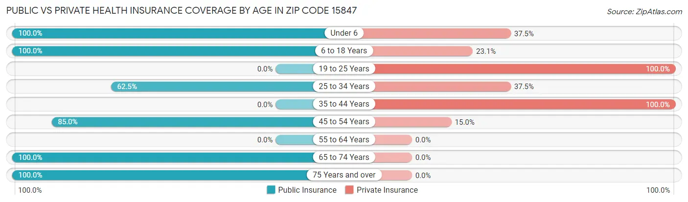 Public vs Private Health Insurance Coverage by Age in Zip Code 15847