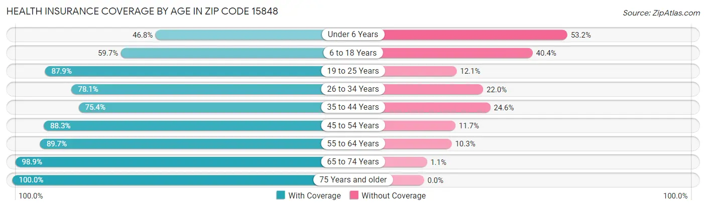 Health Insurance Coverage by Age in Zip Code 15848