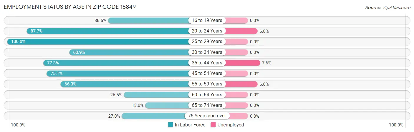 Employment Status by Age in Zip Code 15849