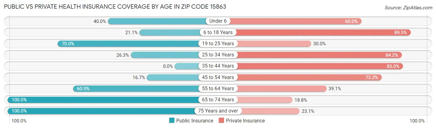 Public vs Private Health Insurance Coverage by Age in Zip Code 15863