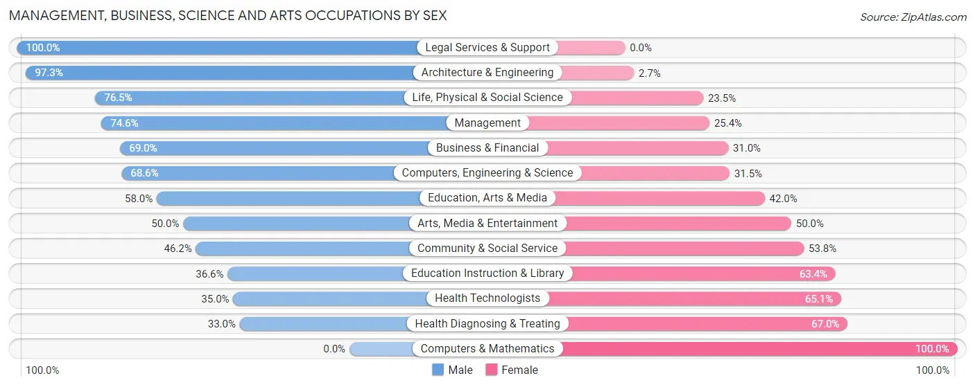 Management, Business, Science and Arts Occupations by Sex in Zip Code 15931