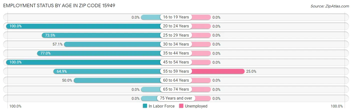Employment Status by Age in Zip Code 15949