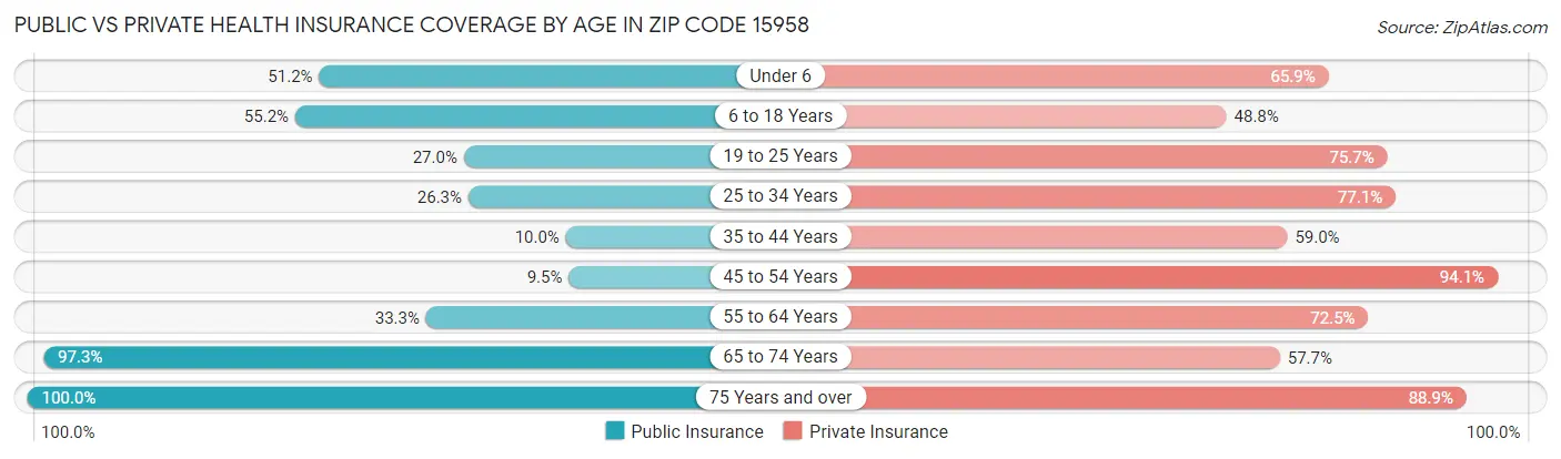 Public vs Private Health Insurance Coverage by Age in Zip Code 15958