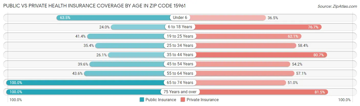 Public vs Private Health Insurance Coverage by Age in Zip Code 15961