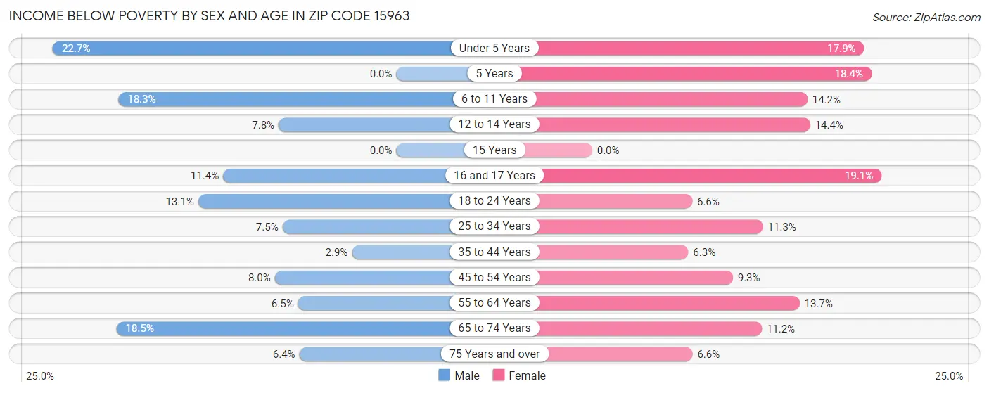 Income Below Poverty by Sex and Age in Zip Code 15963