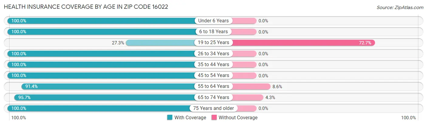 Health Insurance Coverage by Age in Zip Code 16022