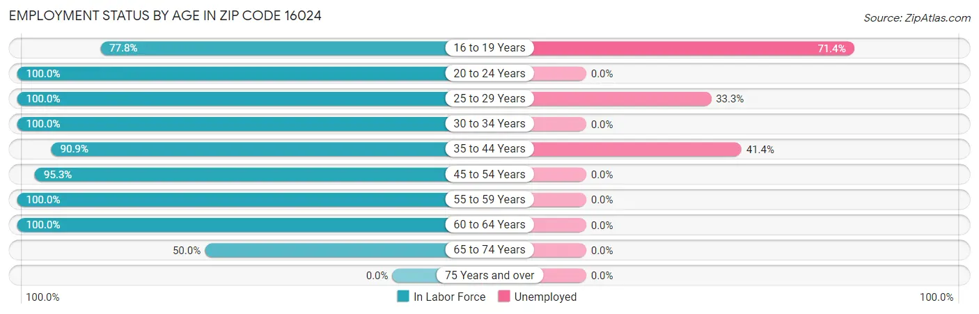 Employment Status by Age in Zip Code 16024
