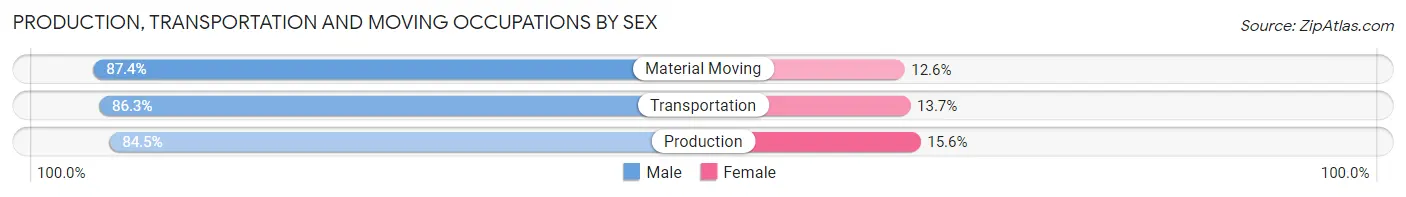 Production, Transportation and Moving Occupations by Sex in Zip Code 16025