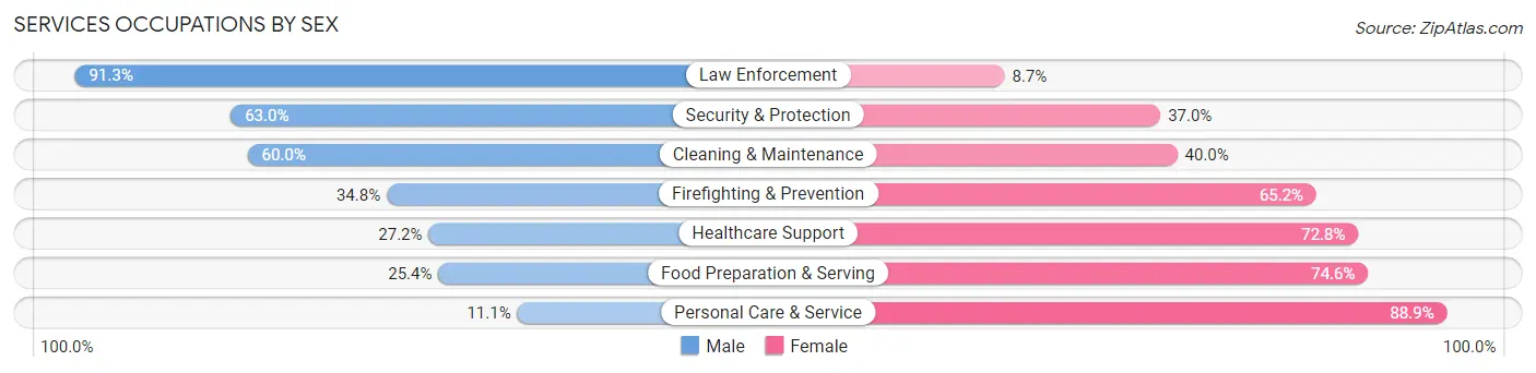 Services Occupations by Sex in Zip Code 16025