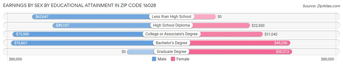 Earnings by Sex by Educational Attainment in Zip Code 16028