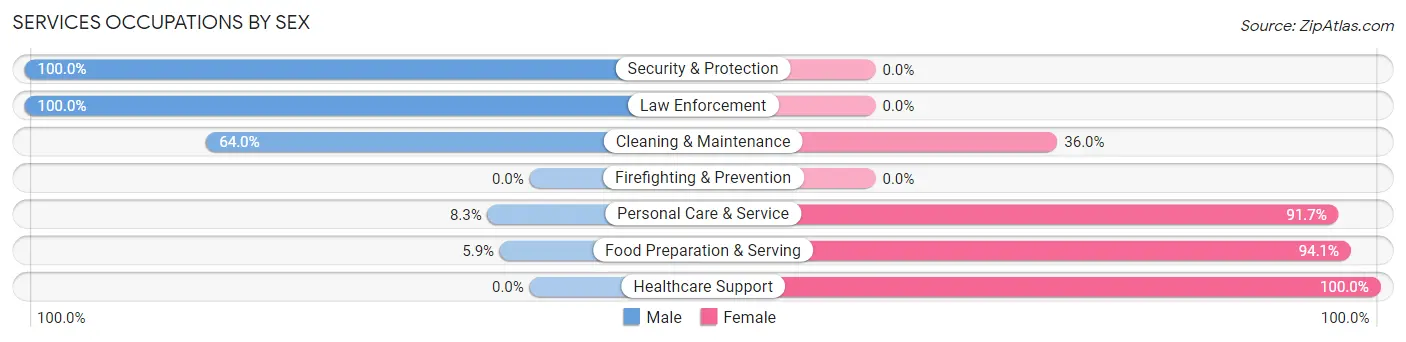 Services Occupations by Sex in Zip Code 16028