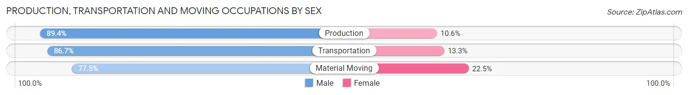 Production, Transportation and Moving Occupations by Sex in Zip Code 16029