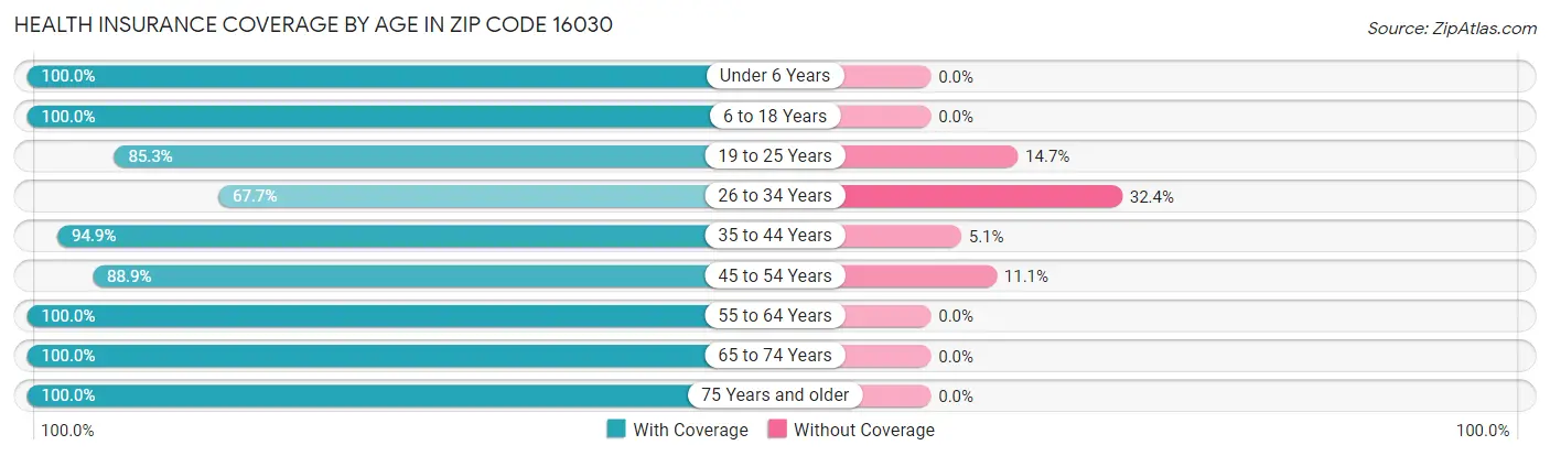 Health Insurance Coverage by Age in Zip Code 16030