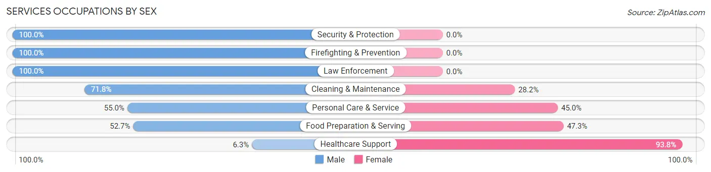 Services Occupations by Sex in Zip Code 16033