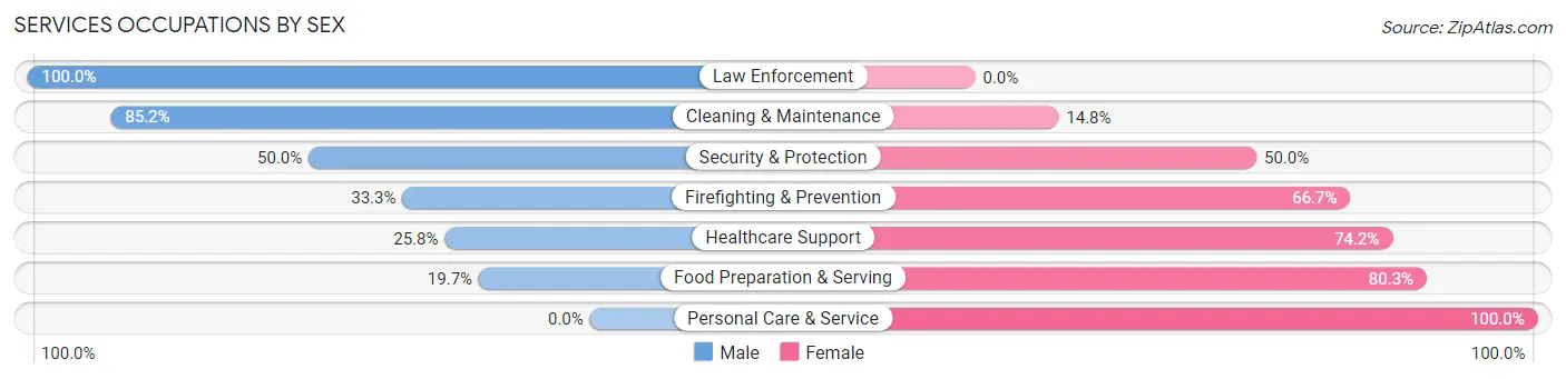 Services Occupations by Sex in Zip Code 16034