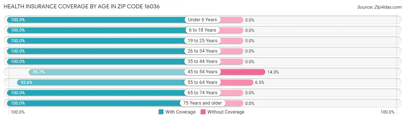 Health Insurance Coverage by Age in Zip Code 16036