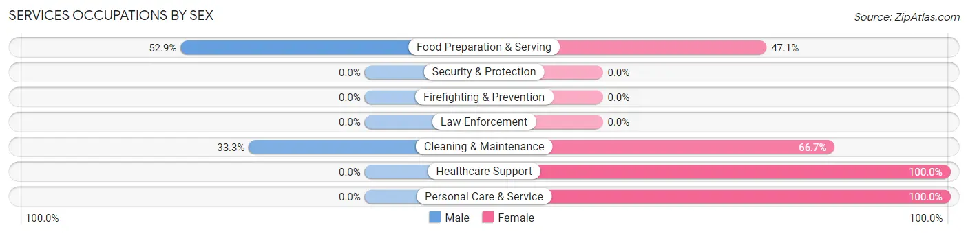 Services Occupations by Sex in Zip Code 16045