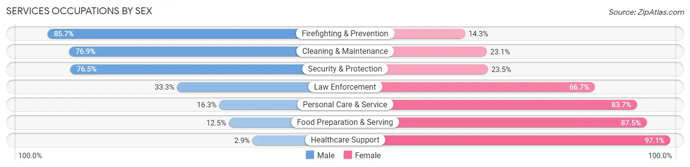 Services Occupations by Sex in Zip Code 16051