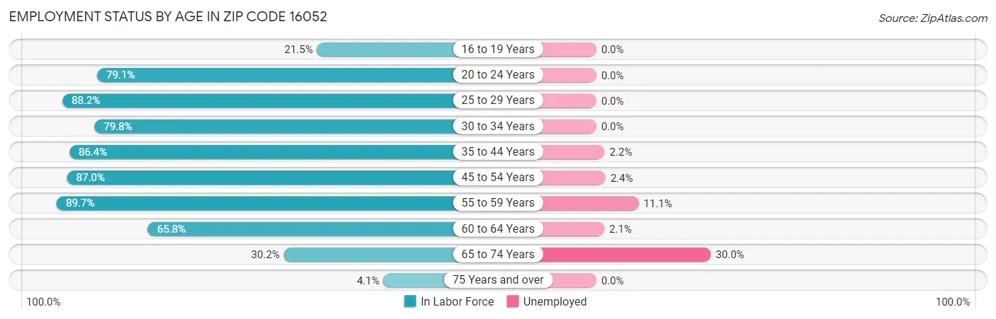 Employment Status by Age in Zip Code 16052