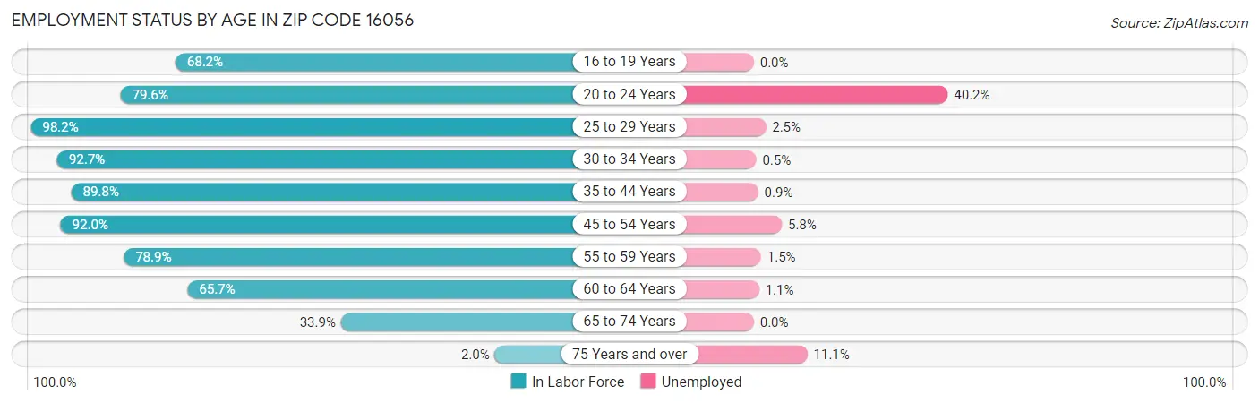 Employment Status by Age in Zip Code 16056