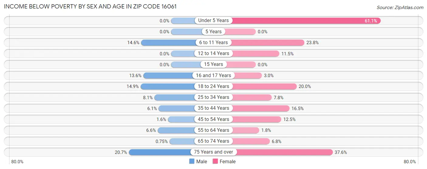 Income Below Poverty by Sex and Age in Zip Code 16061