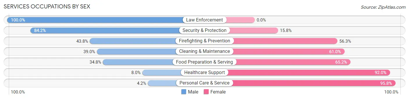 Services Occupations by Sex in Zip Code 16105