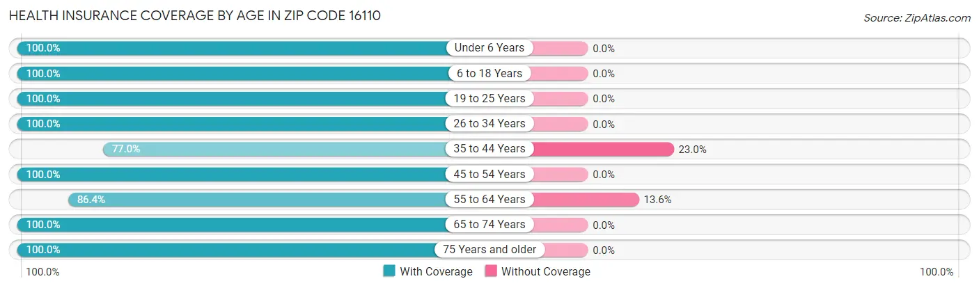 Health Insurance Coverage by Age in Zip Code 16110