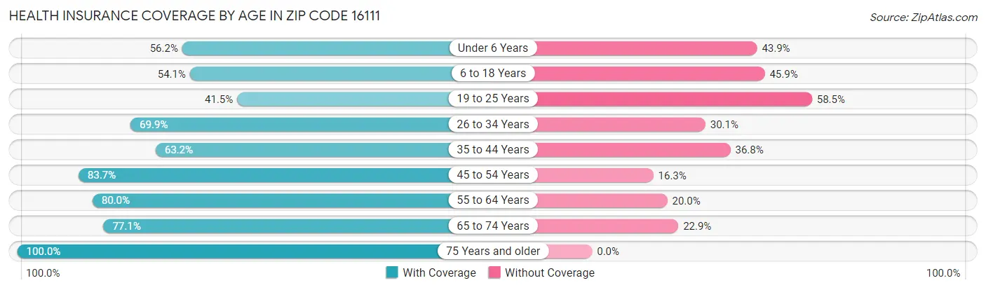 Health Insurance Coverage by Age in Zip Code 16111