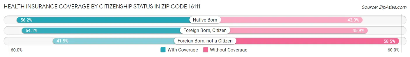 Health Insurance Coverage by Citizenship Status in Zip Code 16111