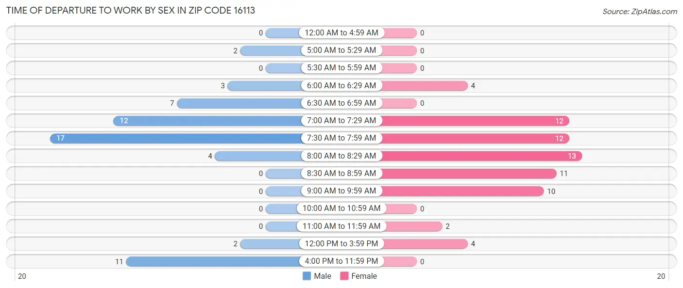 Time of Departure to Work by Sex in Zip Code 16113
