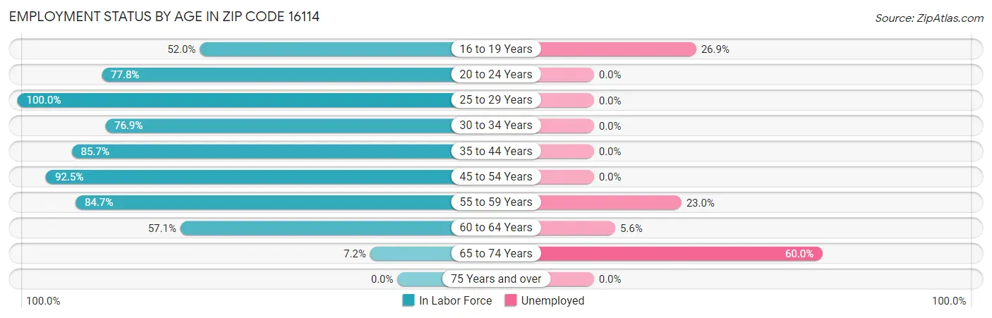 Employment Status by Age in Zip Code 16114