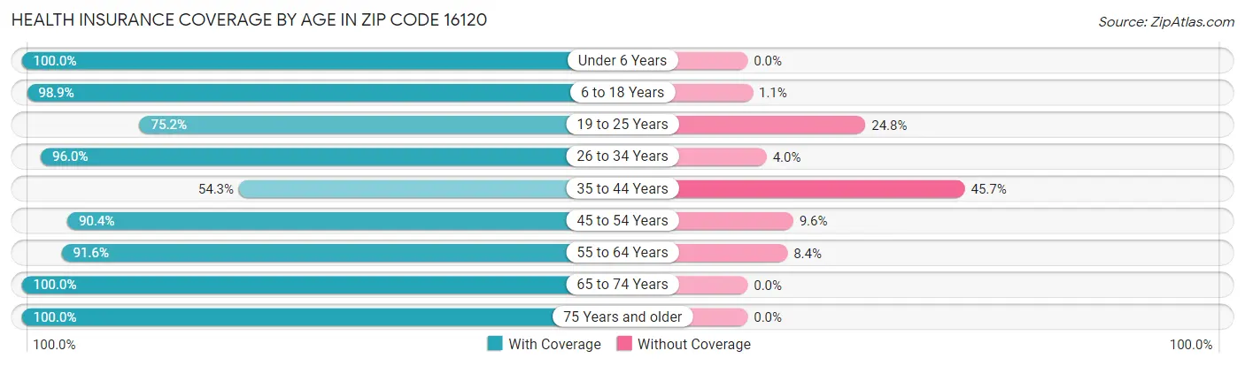 Health Insurance Coverage by Age in Zip Code 16120