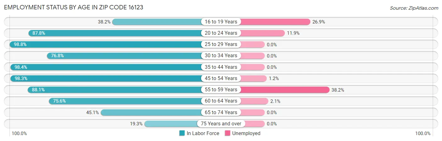 Employment Status by Age in Zip Code 16123