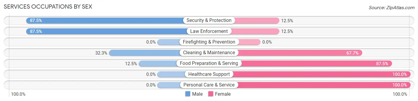 Services Occupations by Sex in Zip Code 16130