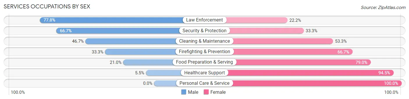 Services Occupations by Sex in Zip Code 16134