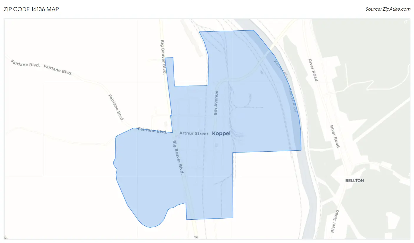 Zip Code 16136 Map