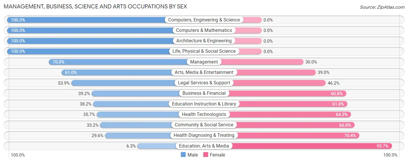 Management, Business, Science and Arts Occupations by Sex in Zip Code 16142