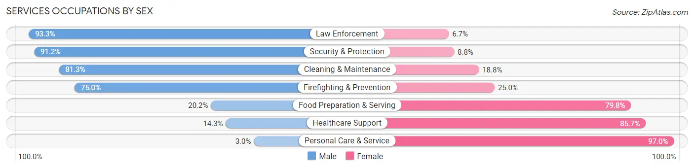 Services Occupations by Sex in Zip Code 16145