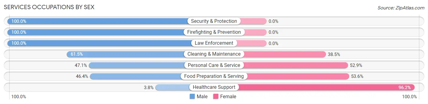 Services Occupations by Sex in Zip Code 16150