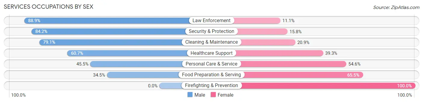 Services Occupations by Sex in Zip Code 16153