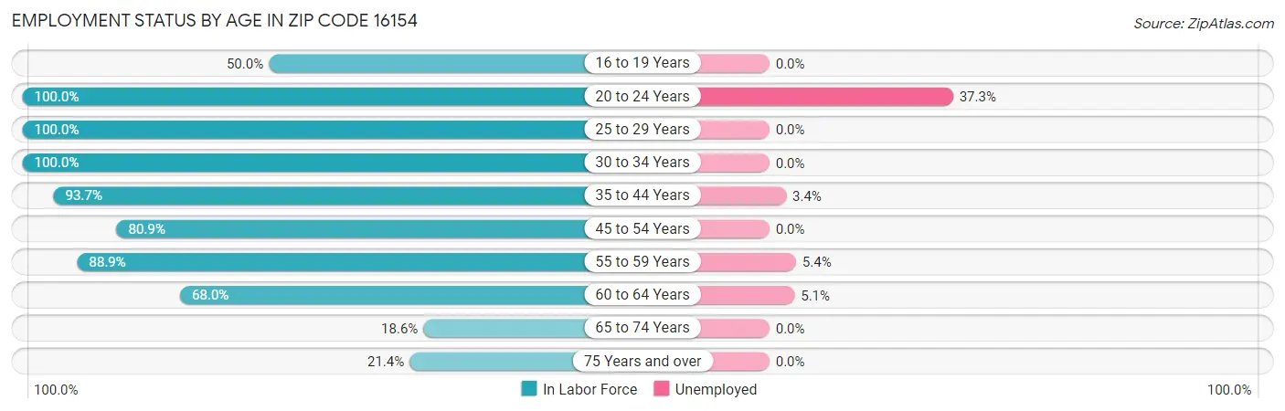 Employment Status by Age in Zip Code 16154