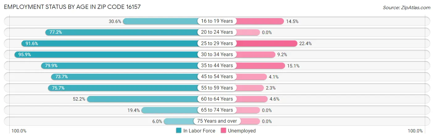 Employment Status by Age in Zip Code 16157