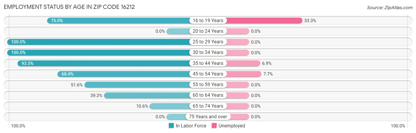 Employment Status by Age in Zip Code 16212