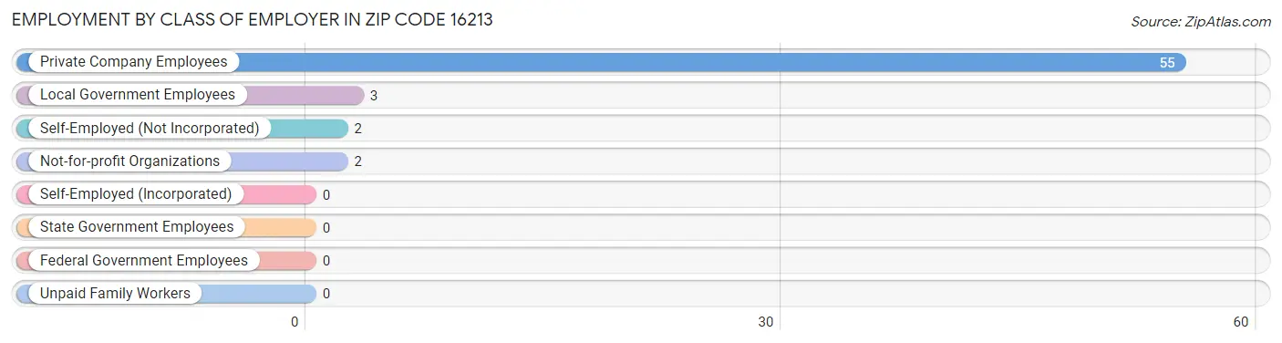 Employment by Class of Employer in Zip Code 16213