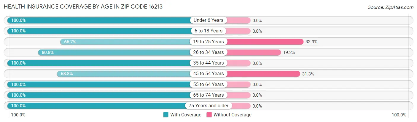 Health Insurance Coverage by Age in Zip Code 16213